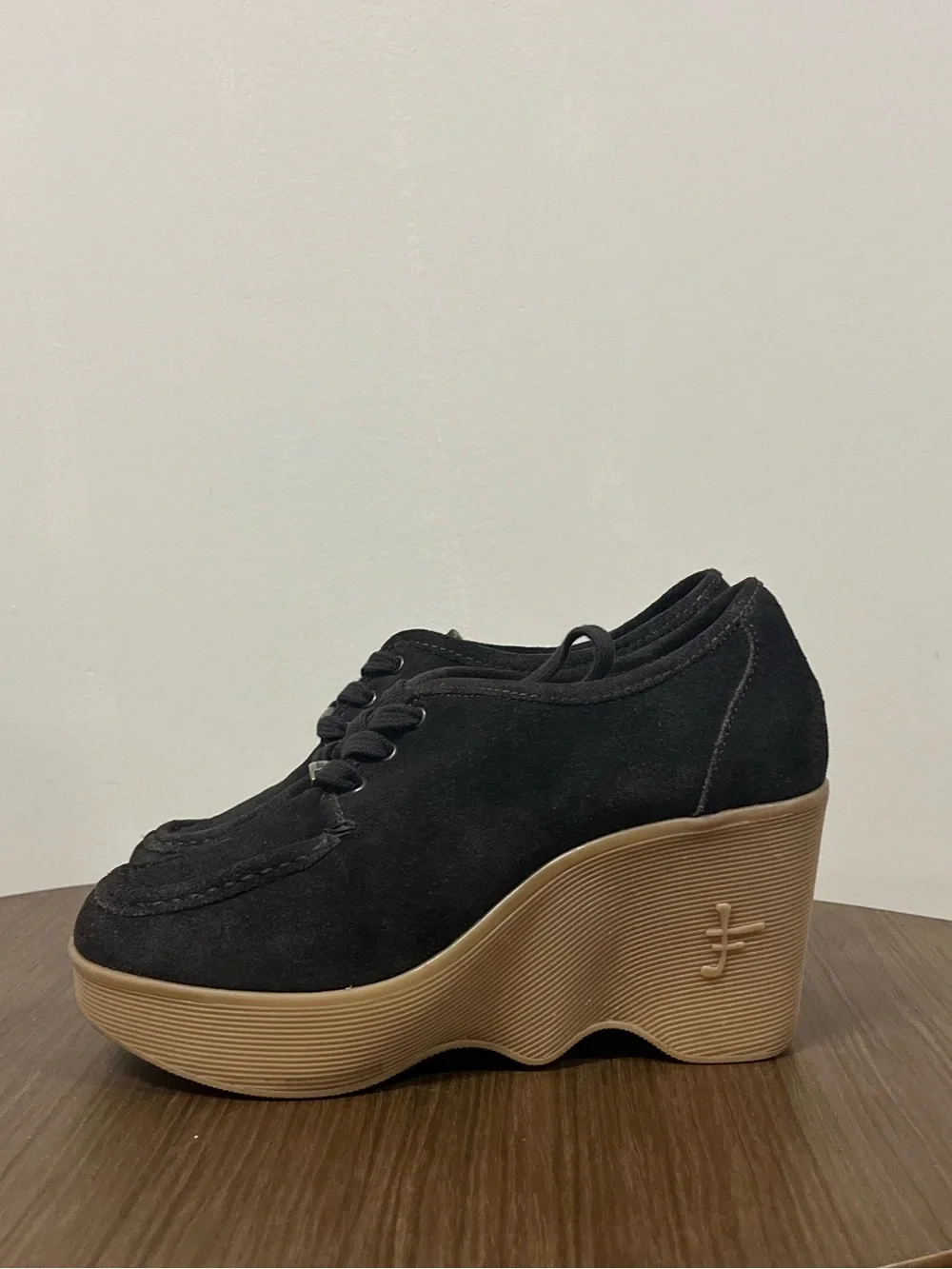 FAMOLARE Hi There! Square Up TRUFFLE Platform Lace-Up Shoes with Chunky Tan